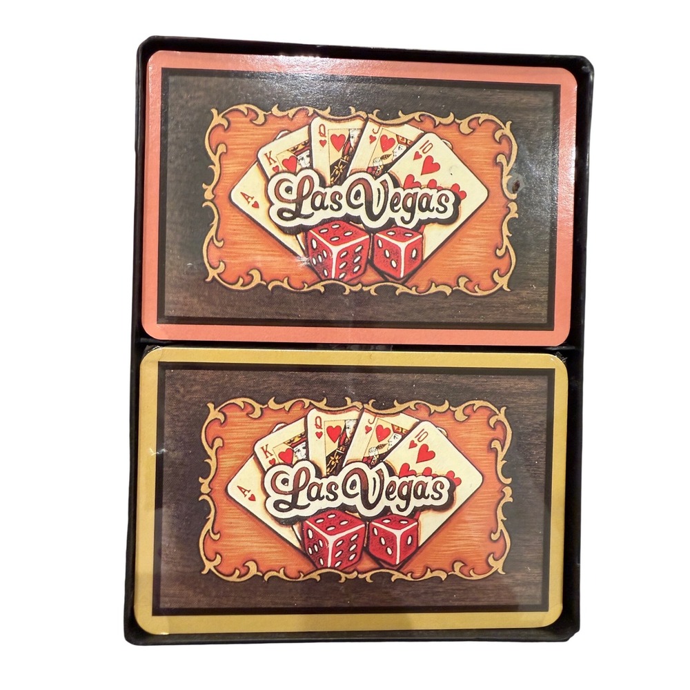 Las Vegas Double Deck Playing Cards Casino Souvenir Set with Tray